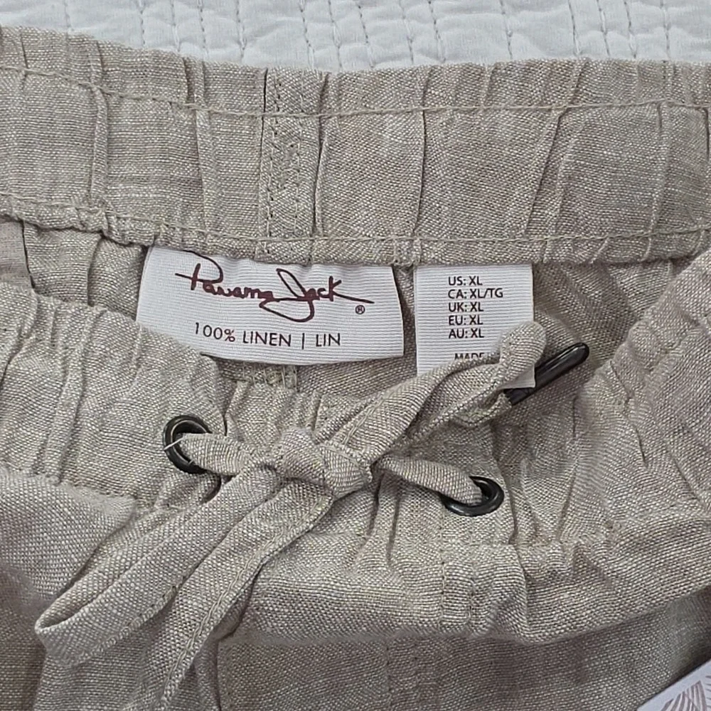Panama Jack 100% Linen Pants Men's XL (36x30) Natural Taupe Elastic Waist NEW